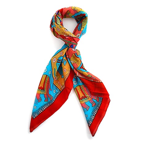 Valissiere Silk Printed Scarf (Size - One Size) - Red