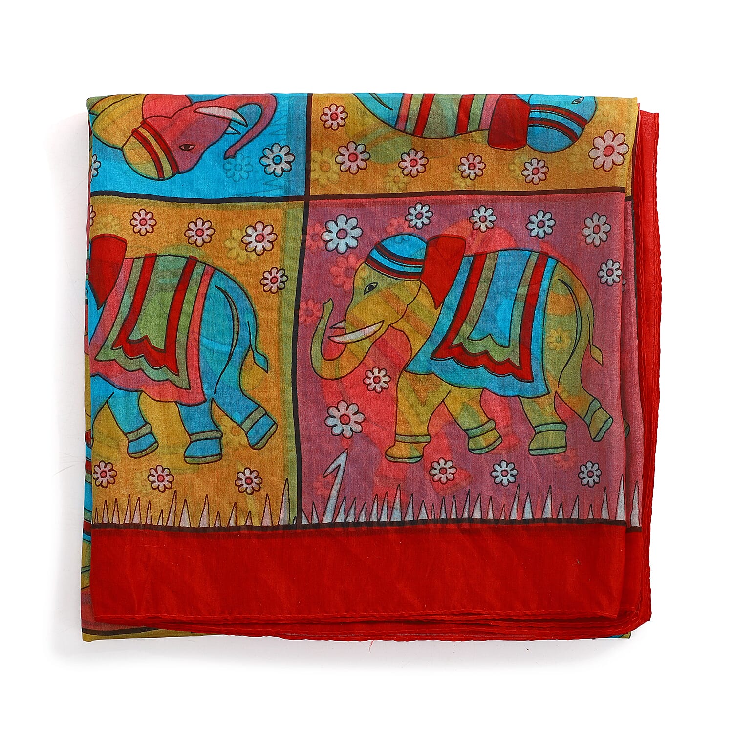 Valissiere 100% Pure Mulberry Silk Elephant Print Scarf - Red
