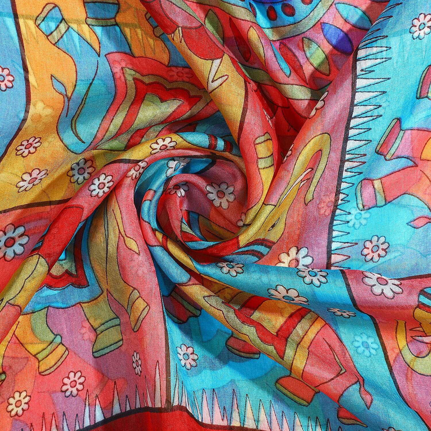 Valissiere 100% Pure Mulberry Silk Elephant Print Scarf - Red