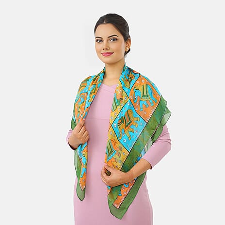 Valissiere Silk Printed Scarf (Size - One Size) - Green