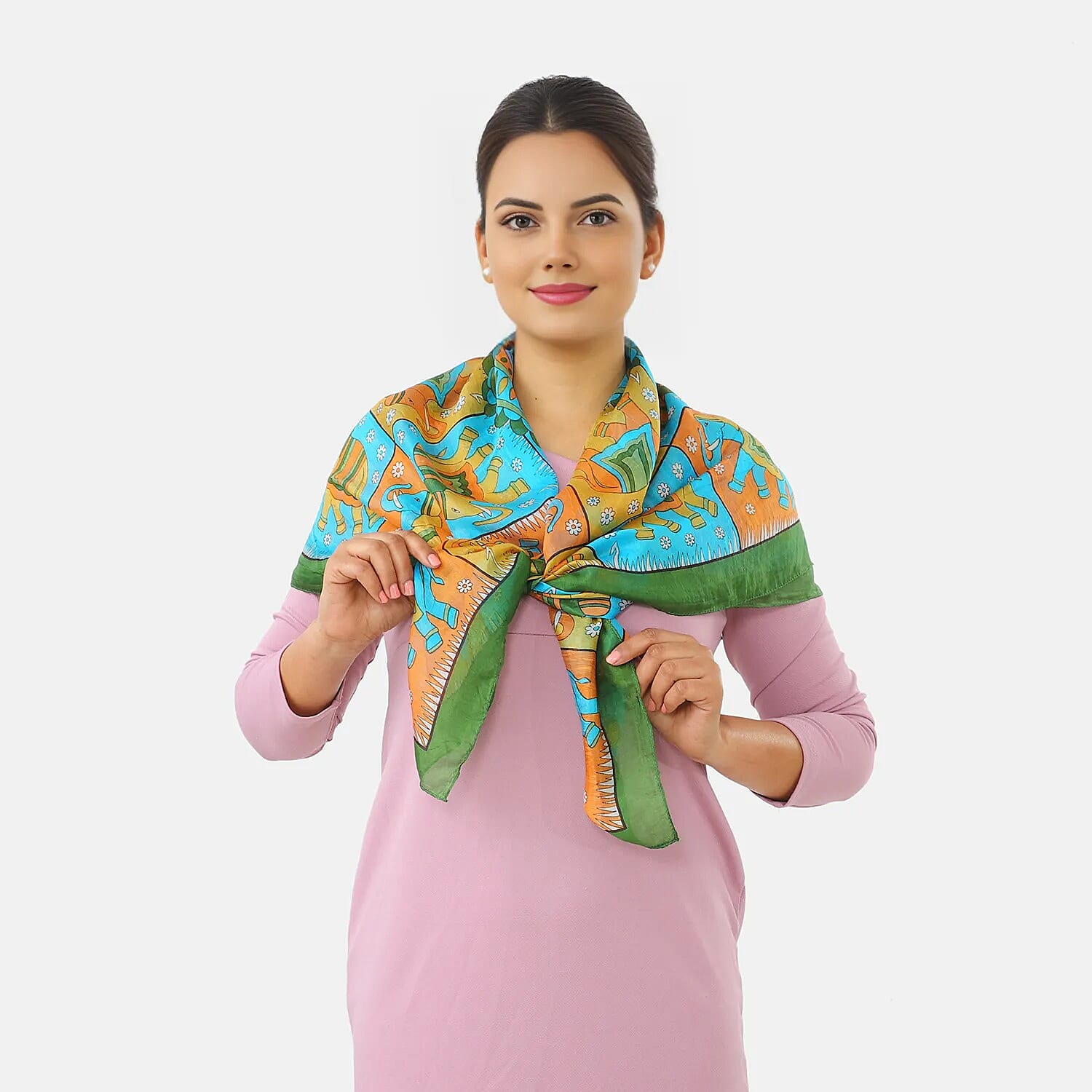 Valissiere Silk Printed Scarf (Size - One Size) - Green