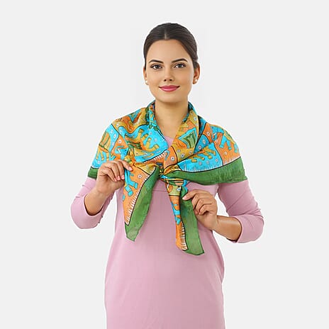 Valissiere Silk Printed Scarf (Size - One Size) - Green