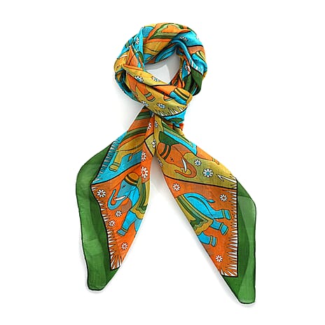 Valissiere Silk Printed Scarf (Size - One Size) - Green