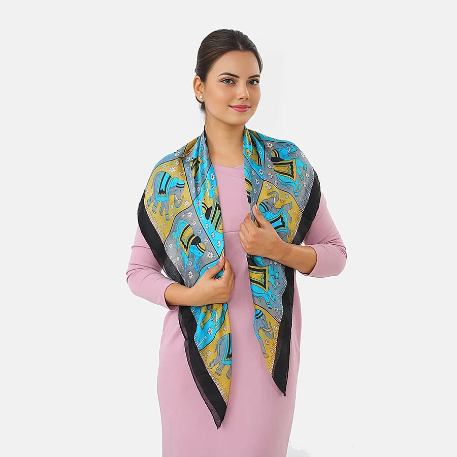 Valissiere Silk Printed Scarf (Size - One Size) - Black
