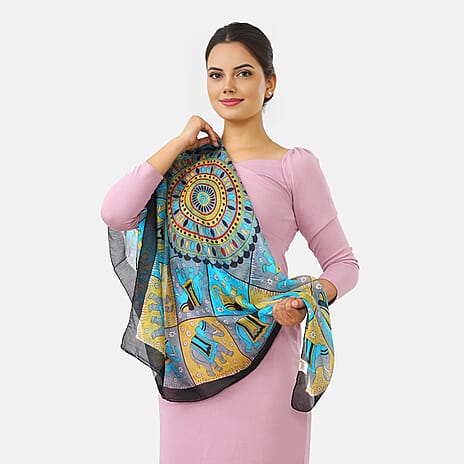 Valissiere Silk Printed Scarf (Size - One Size) - Black