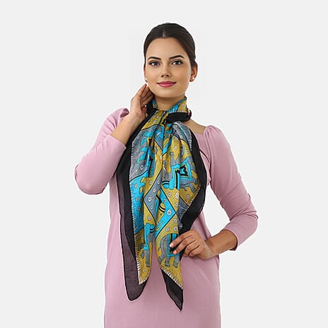 Valissiere Silk Printed Scarf (Size - One Size) - Black