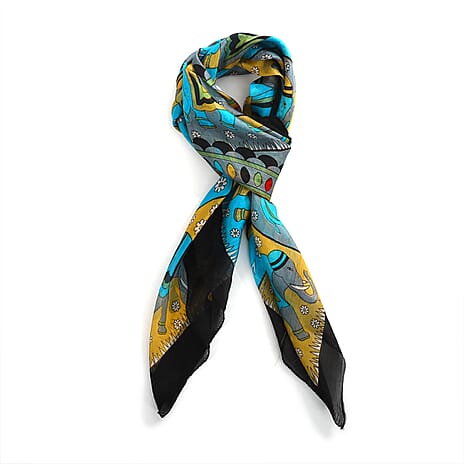 Valissiere Silk Printed Scarf (Size - One Size) - Black