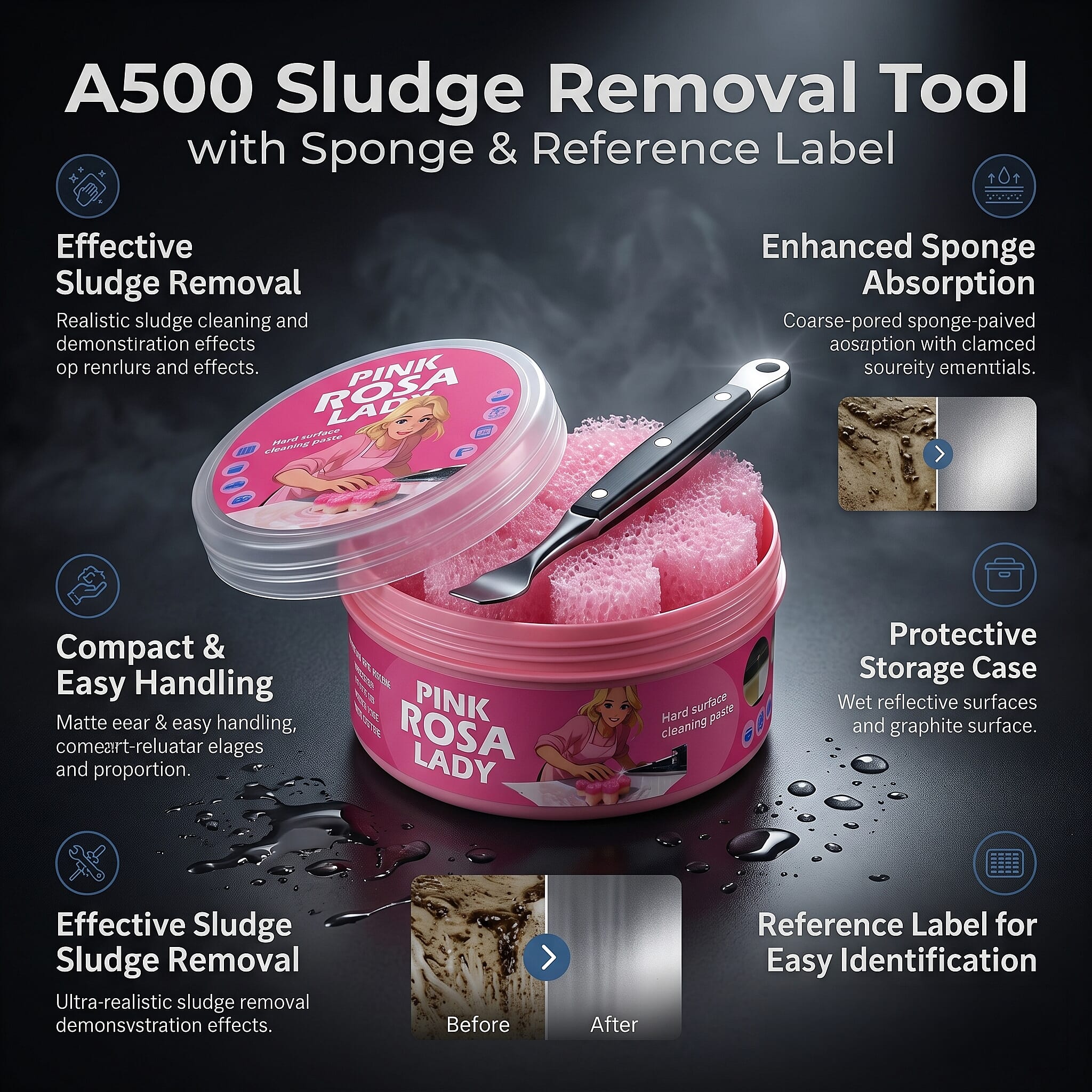 Pink Clay Hard Surface Cleaner - For Kitchens, Bathrooms, BBQs, Outdoor Furniture - Stainless Steel, Ceramic, Metal, UPVC