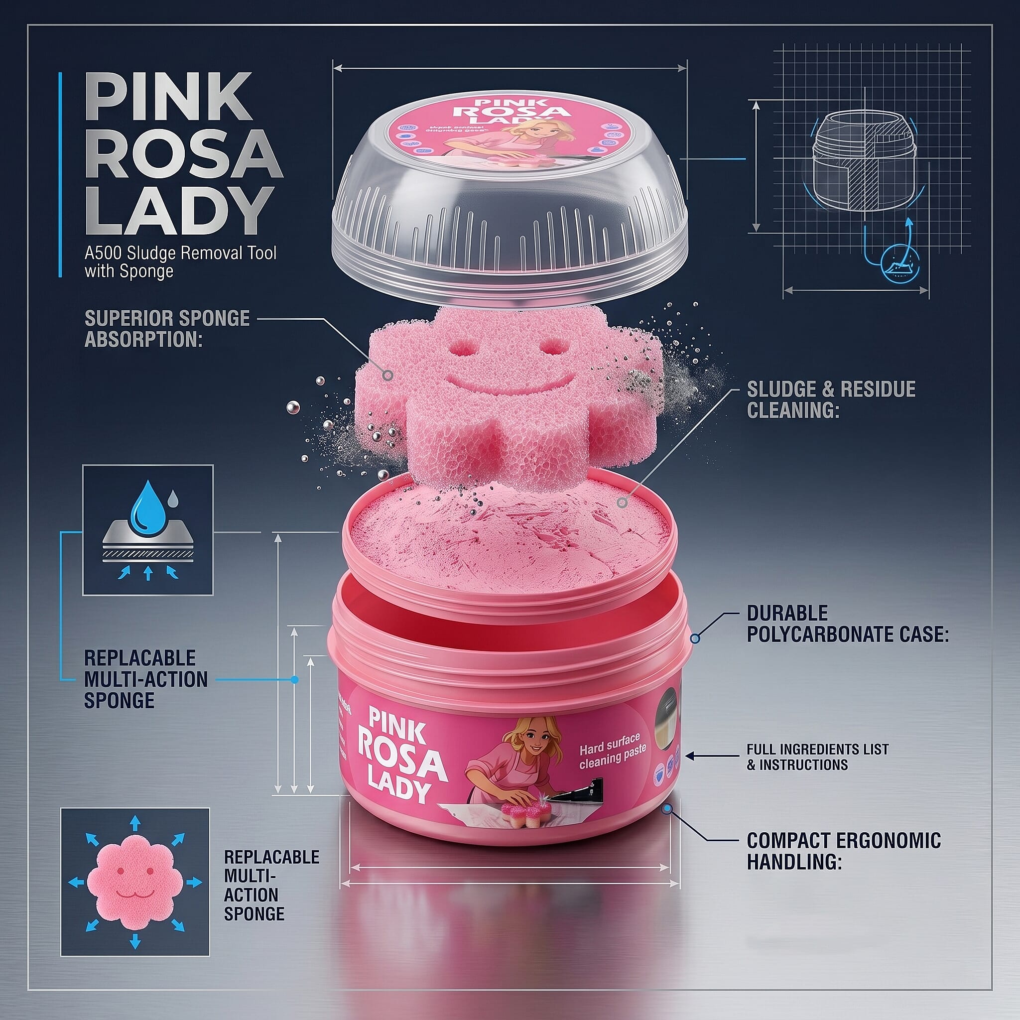 Pink Clay Hard Surface Cleaner - For Kitchens, Bathrooms, BBQs, Outdoor Furniture - Stainless Steel, Ceramic, Metal, UPVC