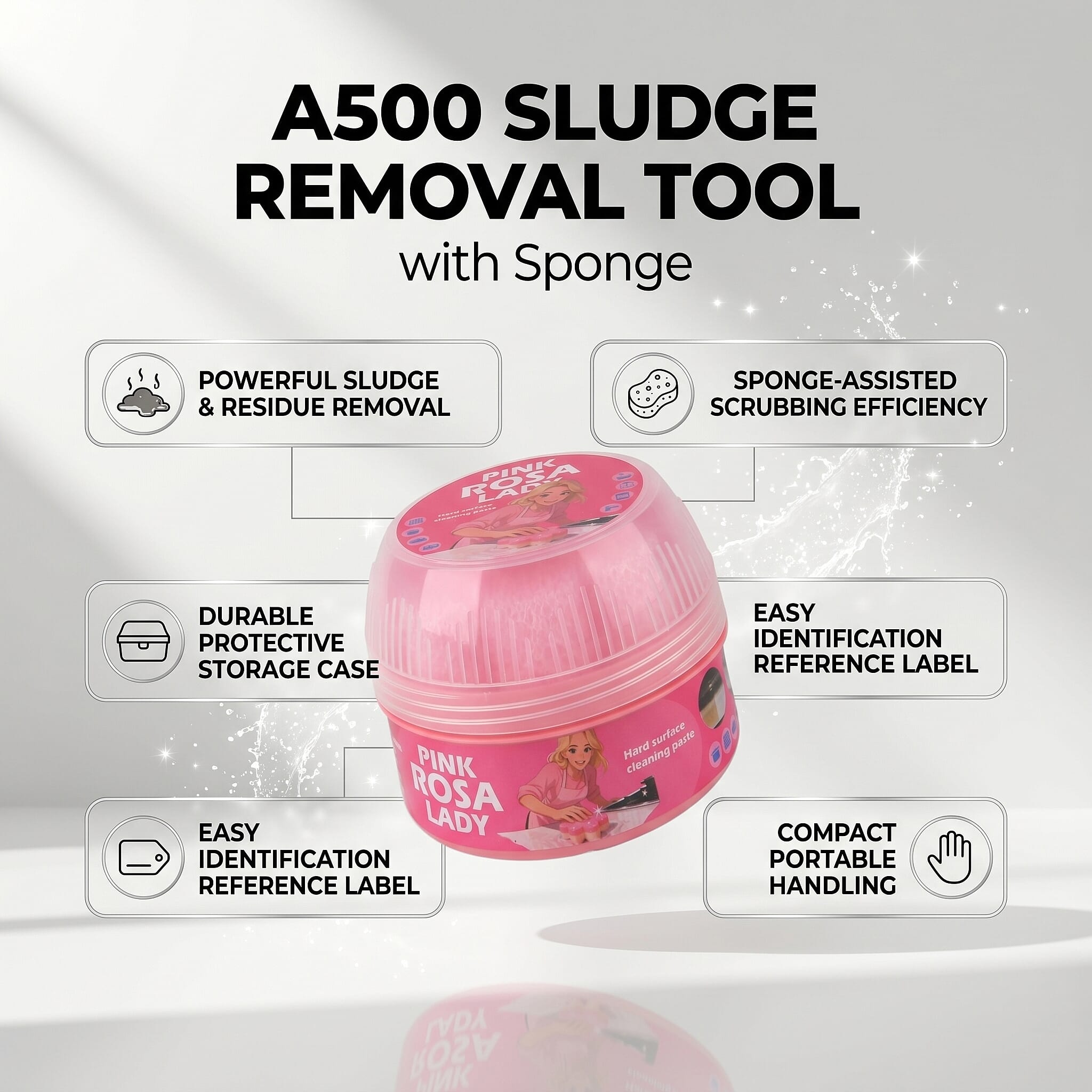 Pink Clay Hard Surface Cleaner - For Kitchens, Bathrooms, BBQs, Outdoor Furniture - Stainless Steel, Ceramic, Metal, UPVC