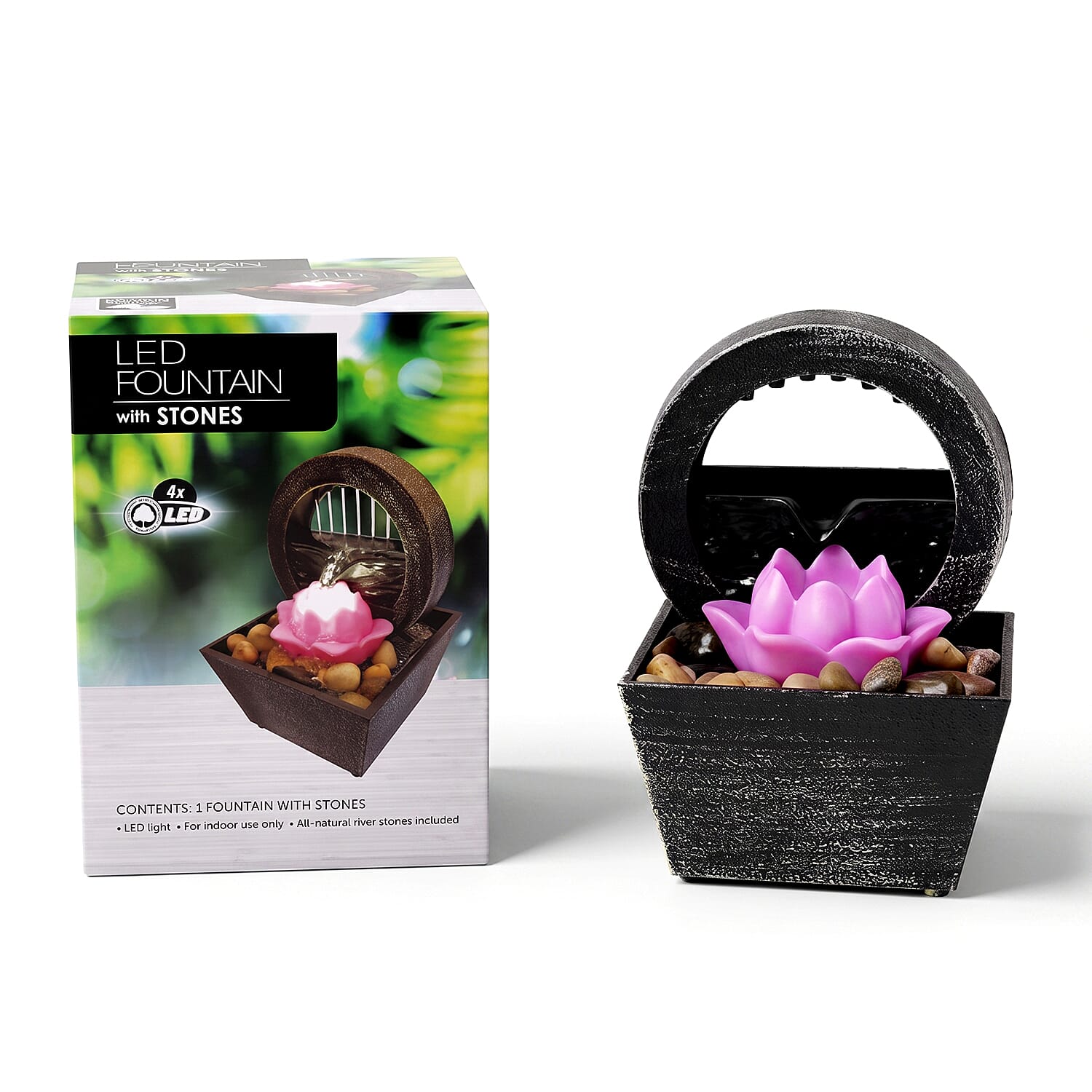 Circular Wheel Pink Floral Water Flow Fountain Ornament (Size 11x11x17 cm)