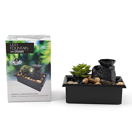 Green Lotus Flower Flat Stone Basin Water Flow Fountain Tabletop Ornament (Size 18 x 11 x 12 cm)