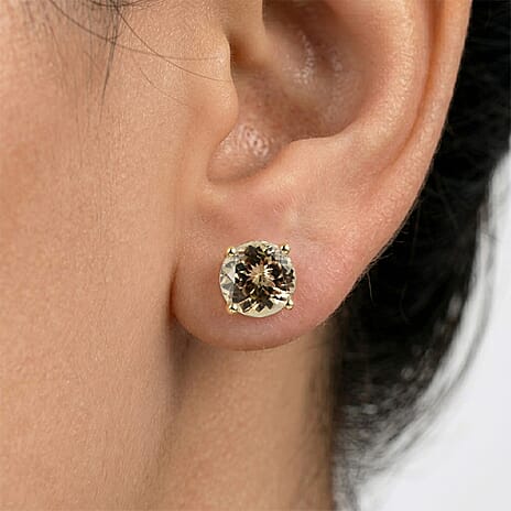 9K Yellow Gold AAA Natural Turkizite Solitaire Earrings With Push Back 2.07 Ct.