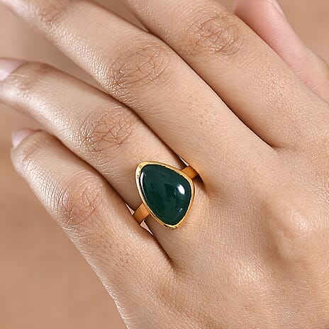 EverTrue Green Onyx Solitaire Ring in Yellow Gold Tone 6.94 Ct.