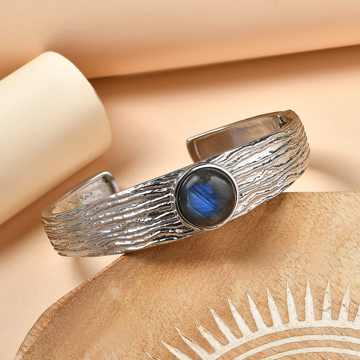 EverTrue Labradorite Cuff Bangle (Size - 7.5) 11.66 Ct.