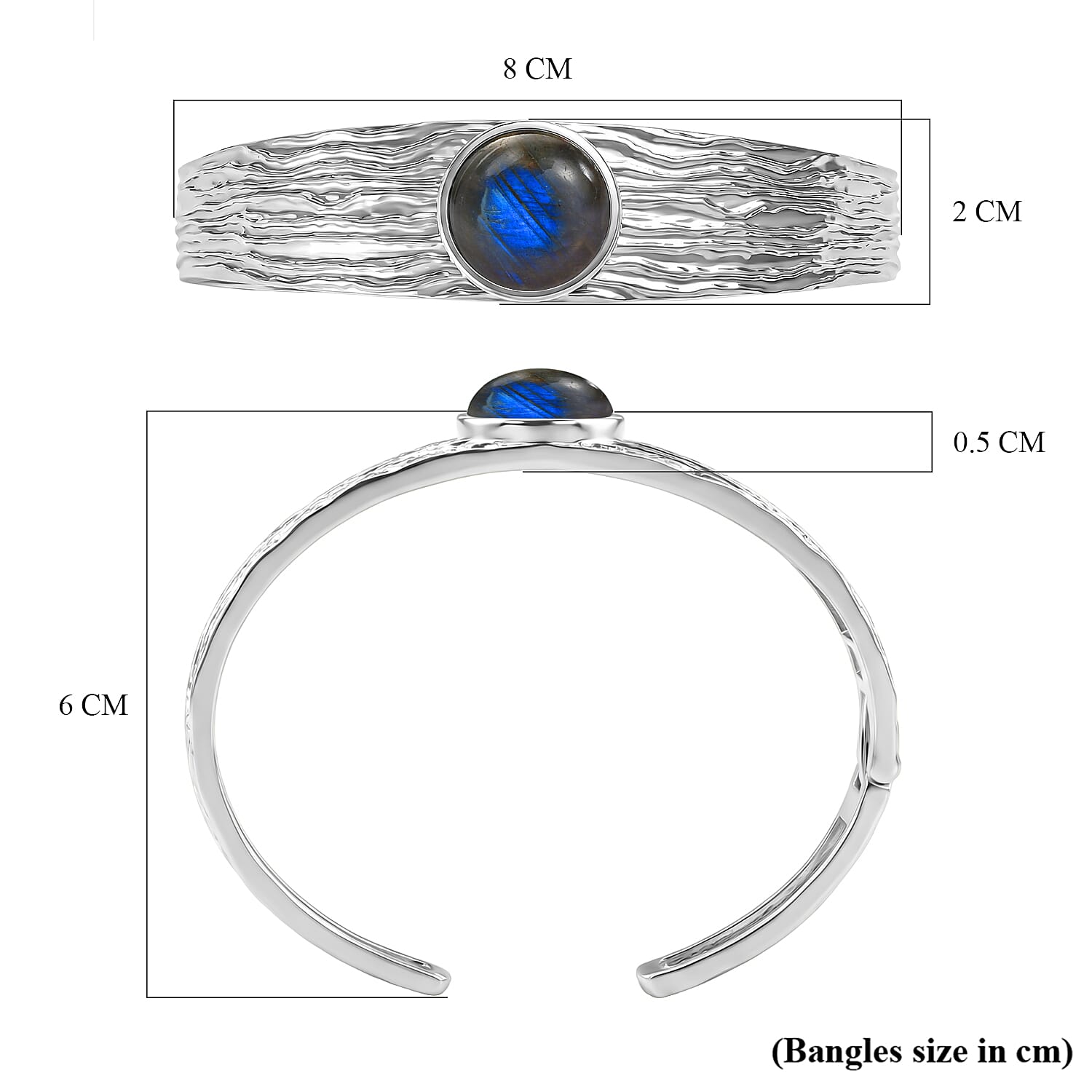 EverTrue Labradorite Cuff Bangle (Size - 7.5) 11.66 Ct.