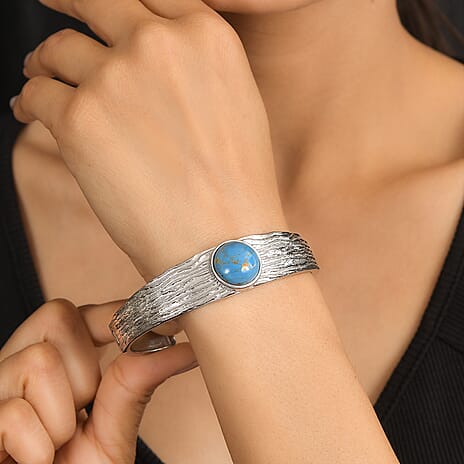 Blue Turquoise Cuff Bangle (Size - 7.5) 9.58 Ct.