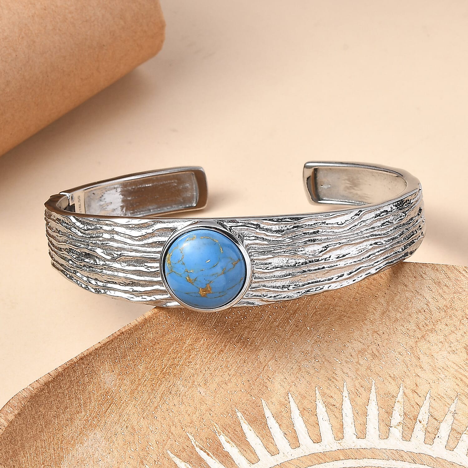 EverTrue Blue Turquoise Cuff Bangle (Size - 7.5) 9.58 Ct.