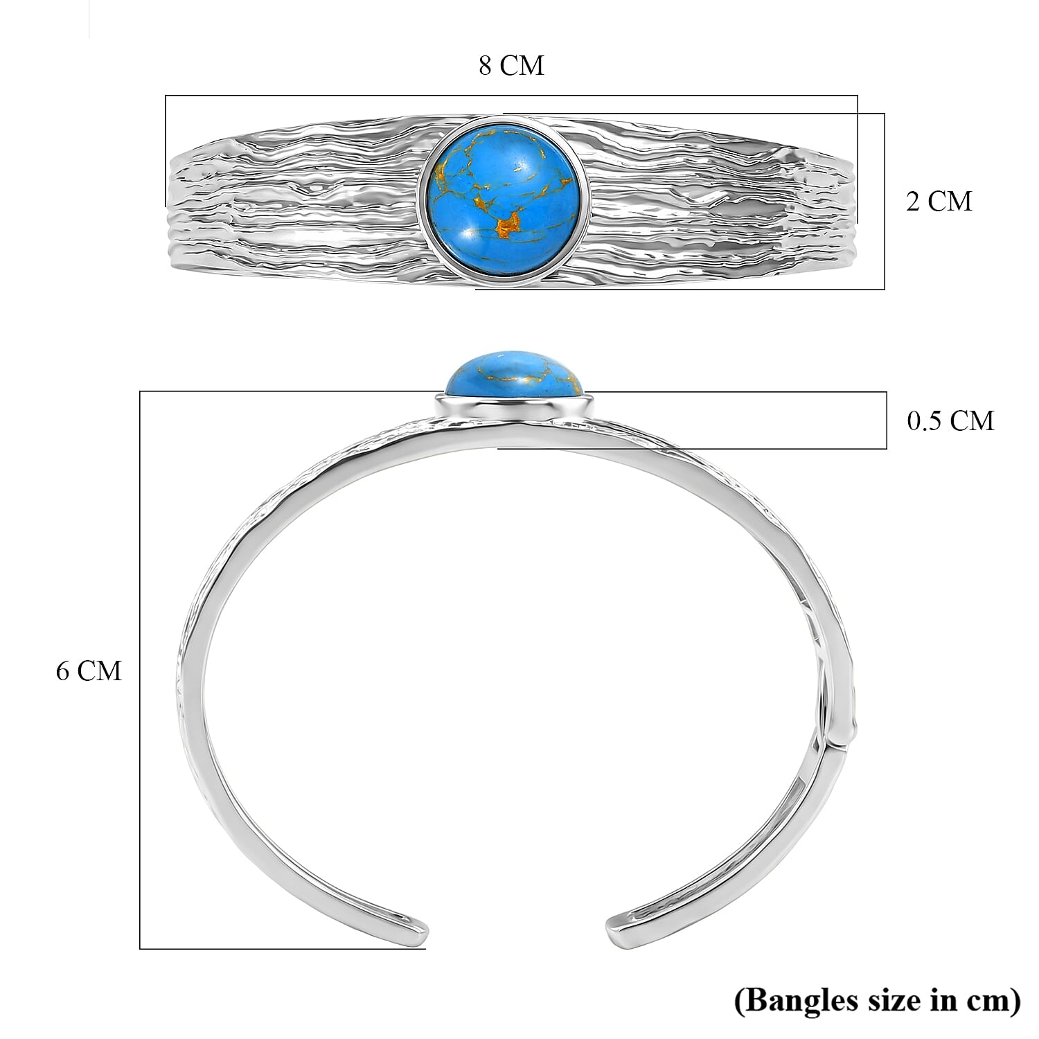 EverTrue Blue Turquoise Cuff Bangle (Size - 7.5) 9.58 Ct.