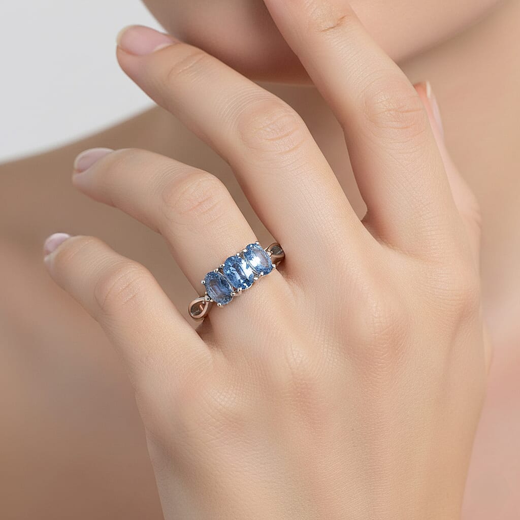 Close Out Deal- Kyanite Oval Cut Trilogy Ring 1.79 Ct.