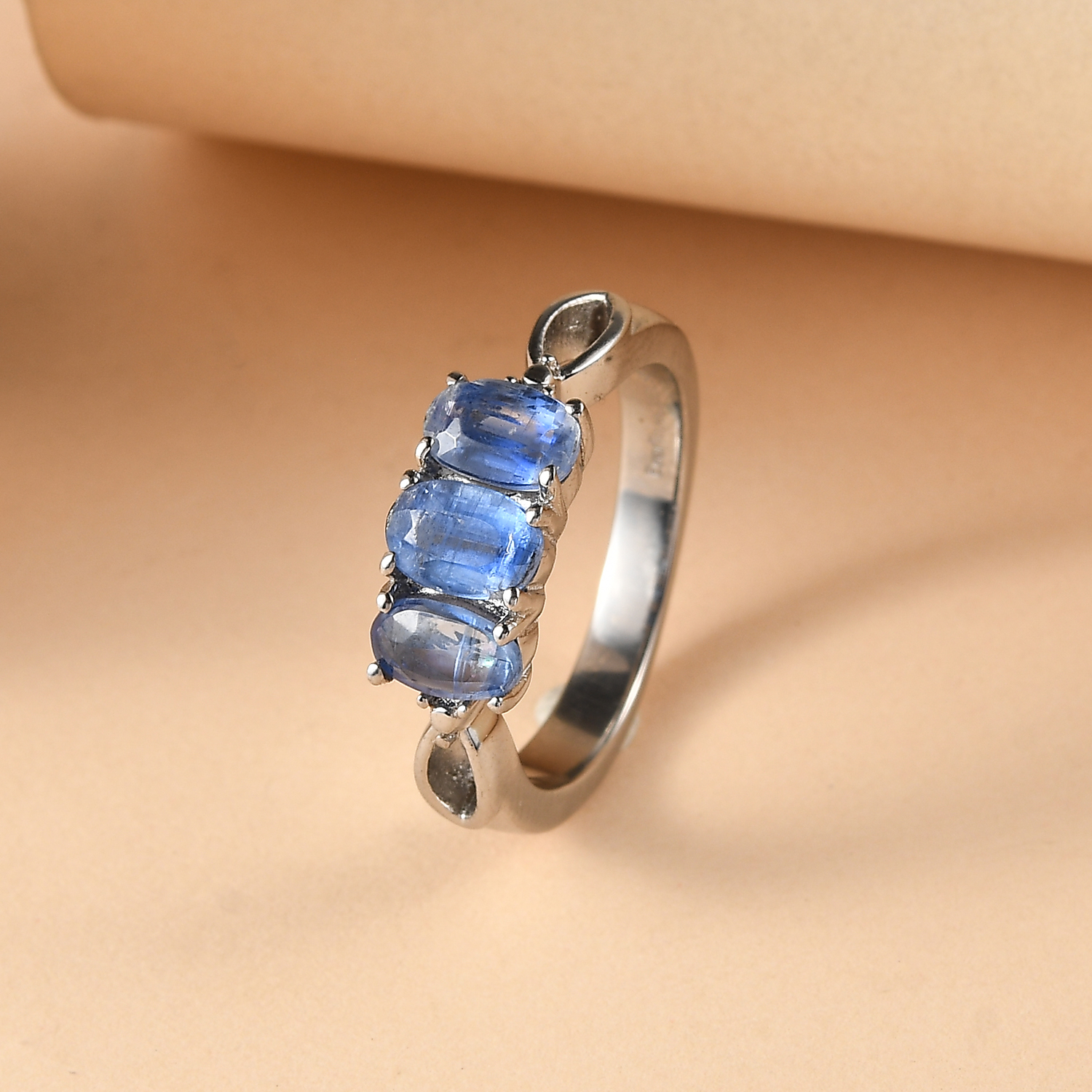Close Out Deal- Kyanite Oval Cut Trilogy Ring 1.79 Ct.