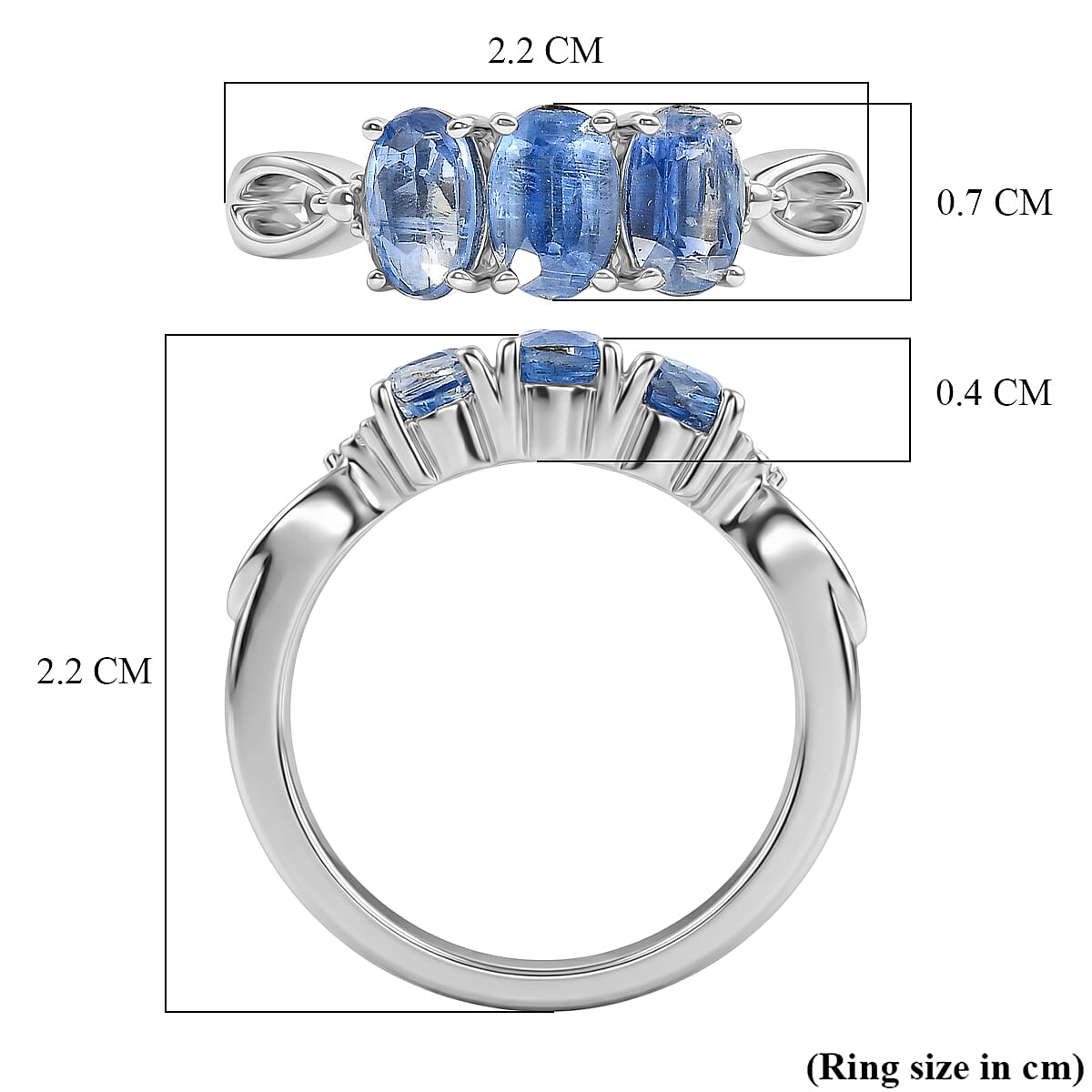 Close Out Deal- Kyanite Oval Cut Trilogy Ring 1.79 Ct.