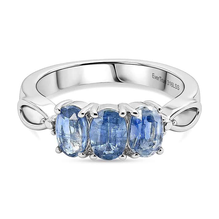 Close Out Deal- Himalayan Natural Kyanite Oval Cut Trilogy Ring 1.80 Ct.