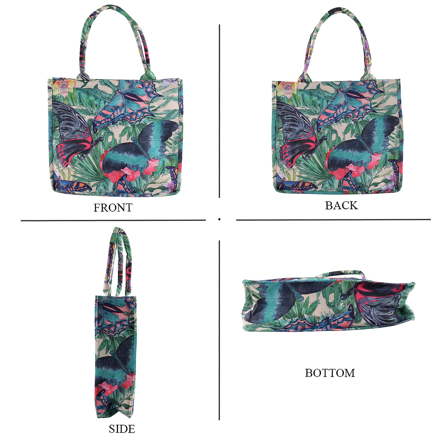 Set of 2 - Butterfly & Tropical Palm Print RFID Blocking Tote Bag & Cellphone Purse - Green & Multi