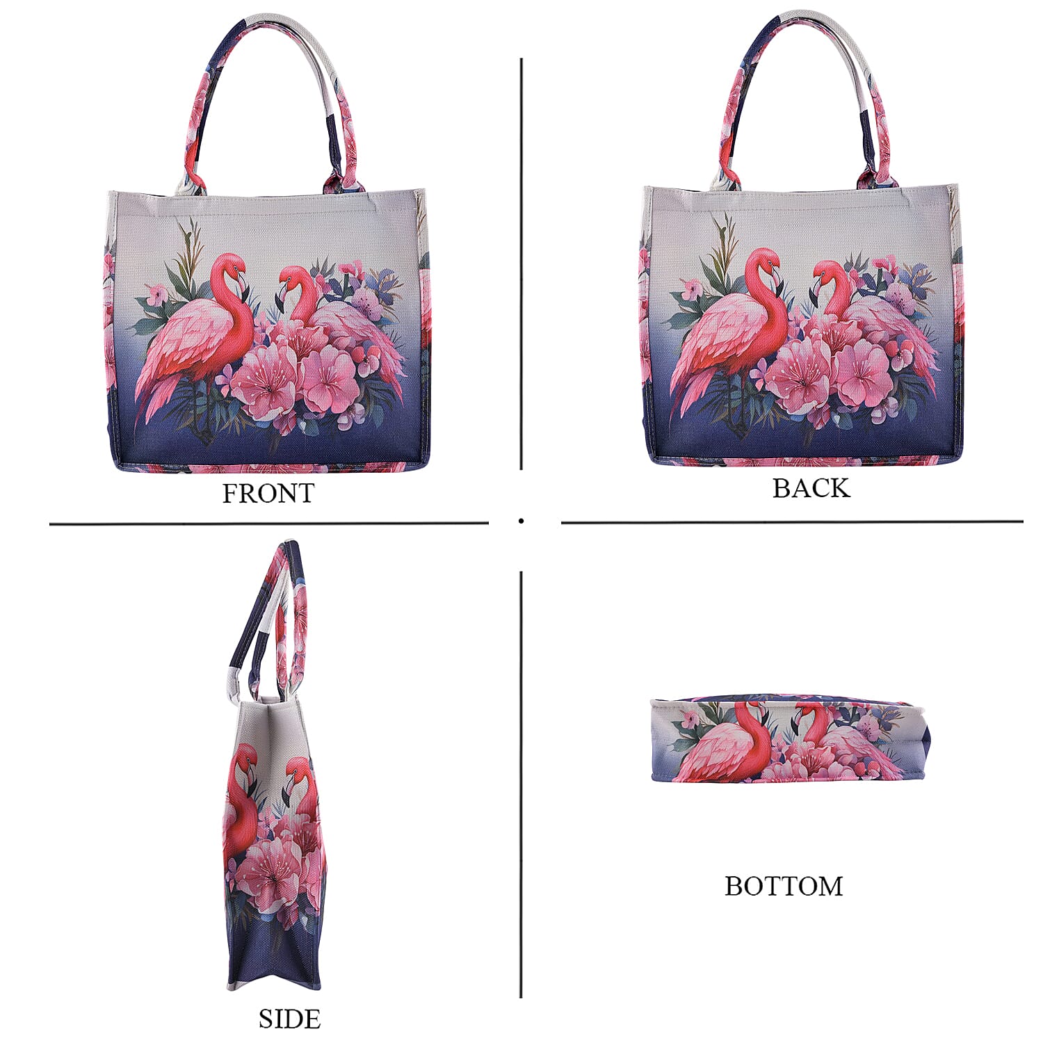Set of 2 - Swan & Flower Print RFID Blocking Tote Bag & Cellphone Purse - Pink & Multi