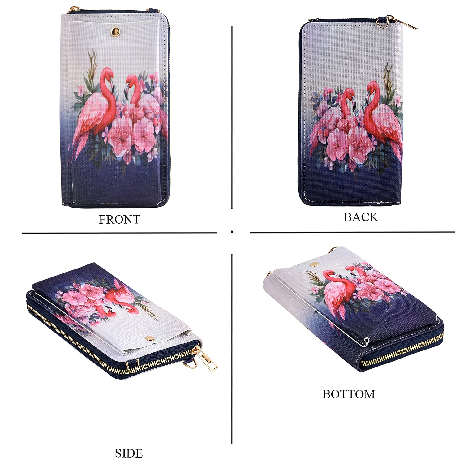 Set of 2 - Swan & Flower Print RFID Blocking Tote Bag & Cellphone Purse - Pink & Multi