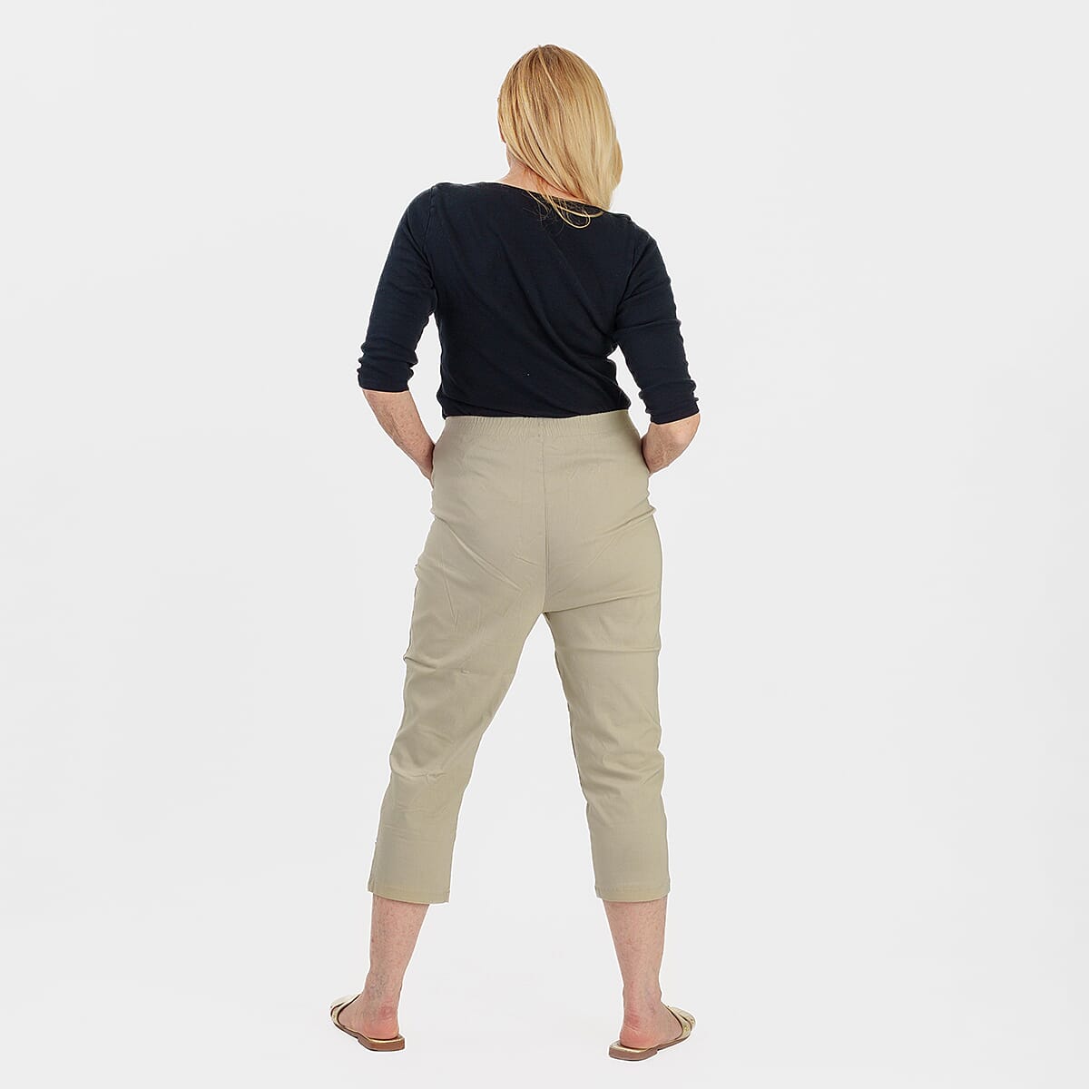 Pure and Natural Elasticated Waist Cropped Stretched Trousers with 20Inch Inseam (Size 12) - Sage Green