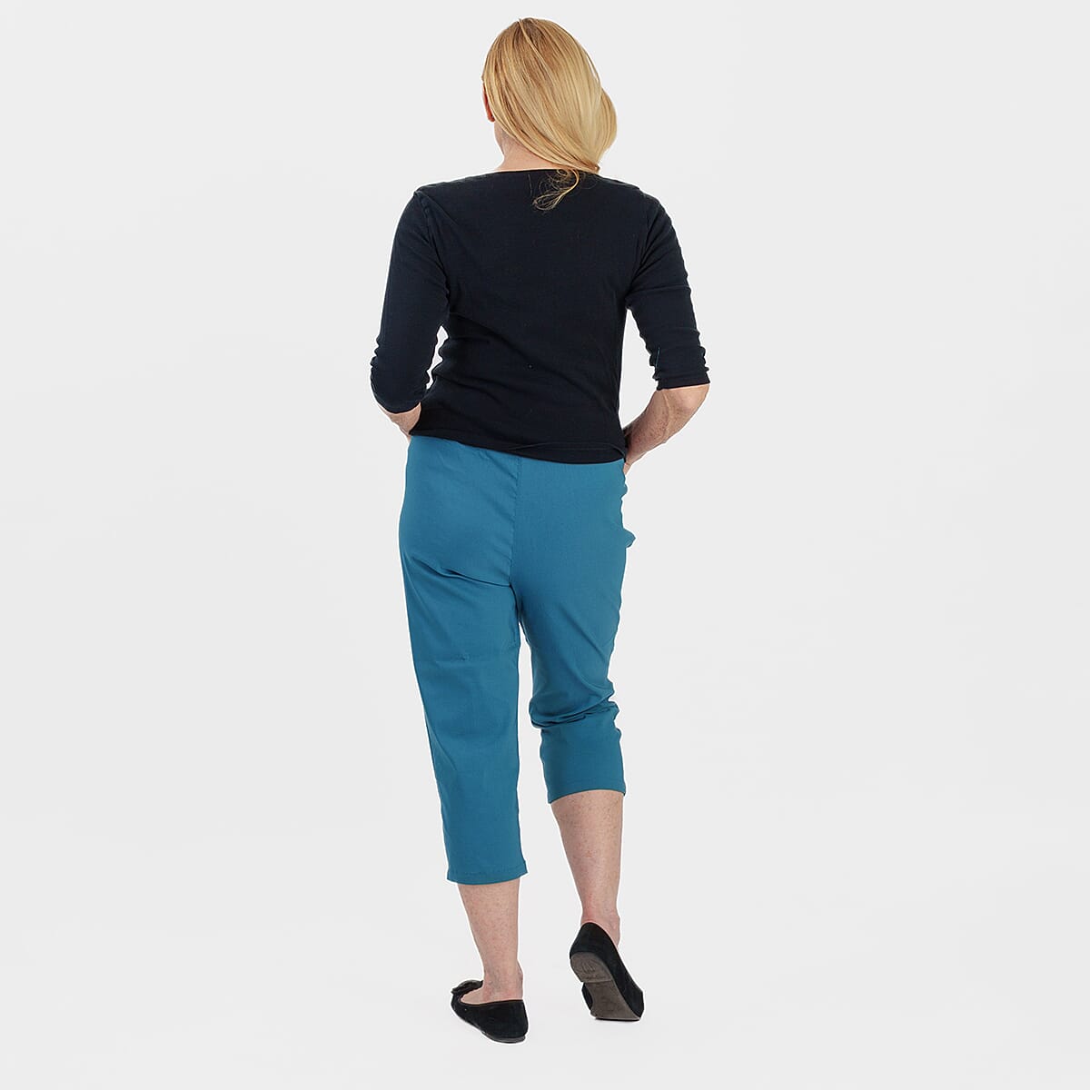 Pure And Natural Ladies High Stretch Elasticated Waist Cropped Trousers With 19Inch Inseam (Size 18) - Teal