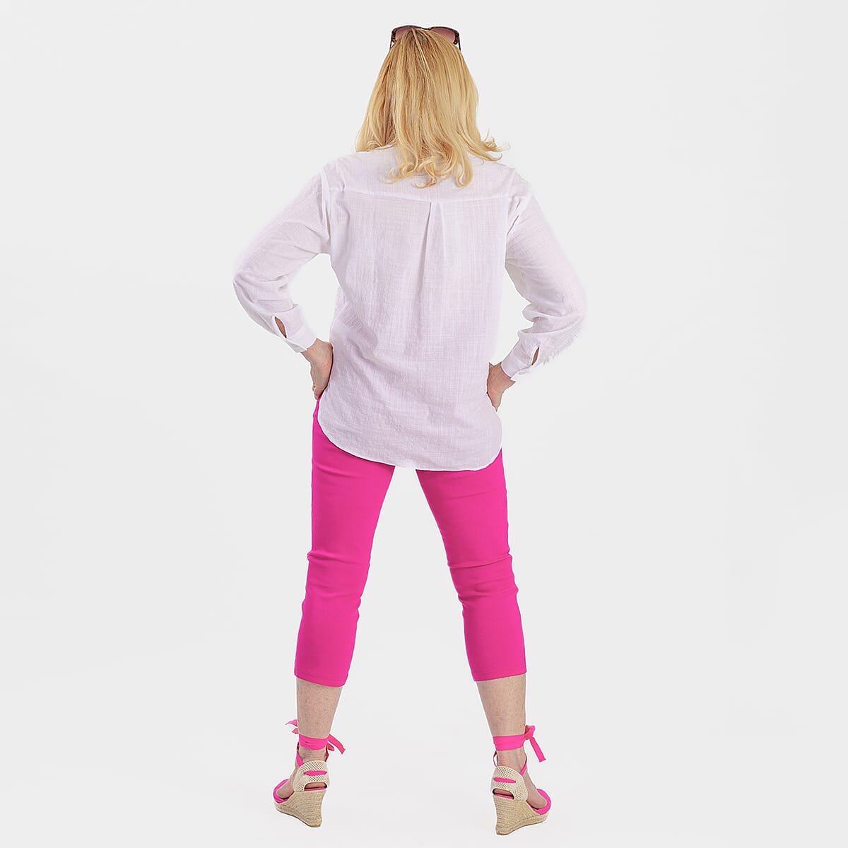 Pure And Natural Ladies High Stretch Elasticated Waist Cropped Trousers With 19Inch Inseam (Size 18) - Rose Pink