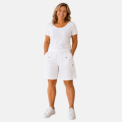 Pure And Natural Ladies Elasticated Waist Stretch Shorts (Size 18) - White