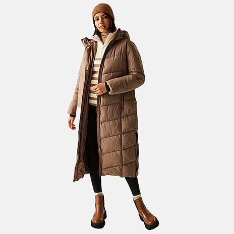 Regatta Womens Longline Quilted Insulated with Hood - Seam Snaps (Size - 16) - Mocha