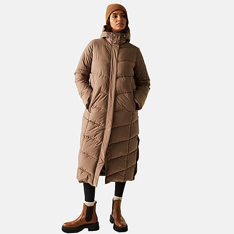 Regatta Womens Longline Quilted Insulated with Hood - Seam Snaps (Size - 16) - Mocha