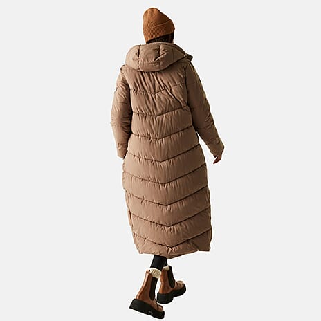 Regatta Womens Longline Quilted Insulated with Hood - Seam Snaps (Size - 16) - Mocha