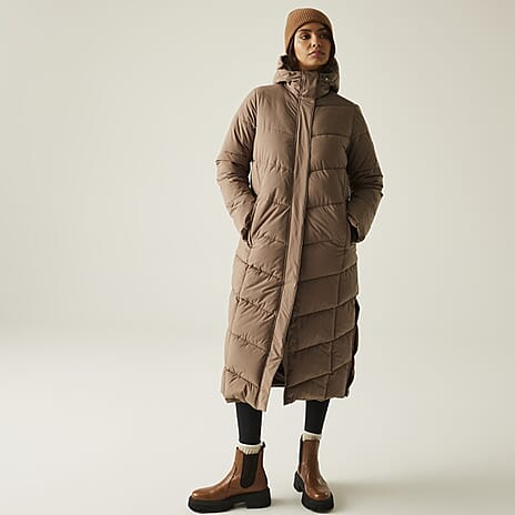 Regatta Womens Longline Quilted Insulated with Hood - Seam Snaps (Size - 18) - Mocha