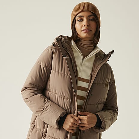 Regatta Womens Longline Quilted Insulated with Hood - Seam Snaps (Size - 20) - Mocha