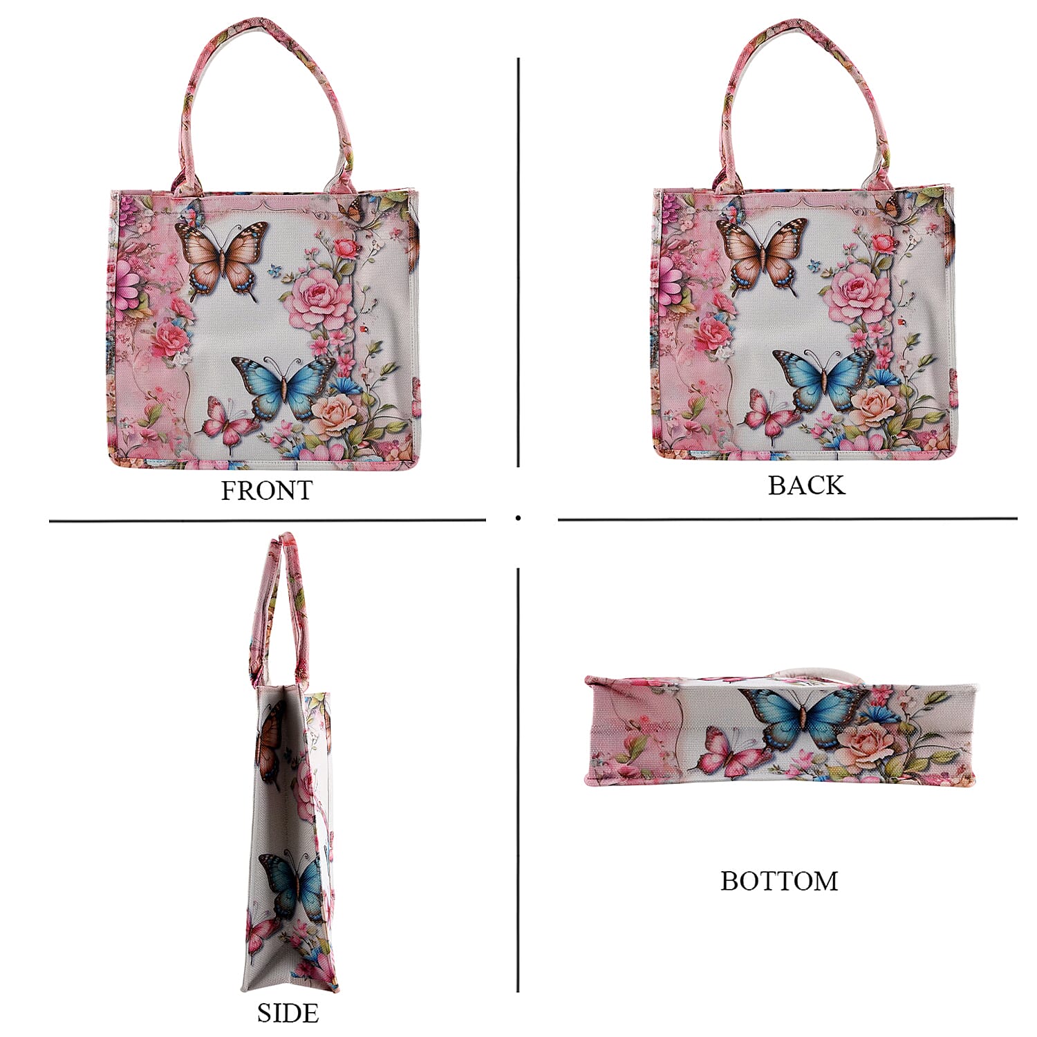 Set of 2 - Butterfly & Flower Palm Print RFID Blocking Tote Bag & Cellphone Purse - Multi-Colour