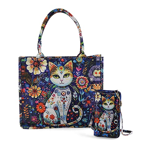 Patterned Tote Bag (Size 15x4x13 cm) - Blue