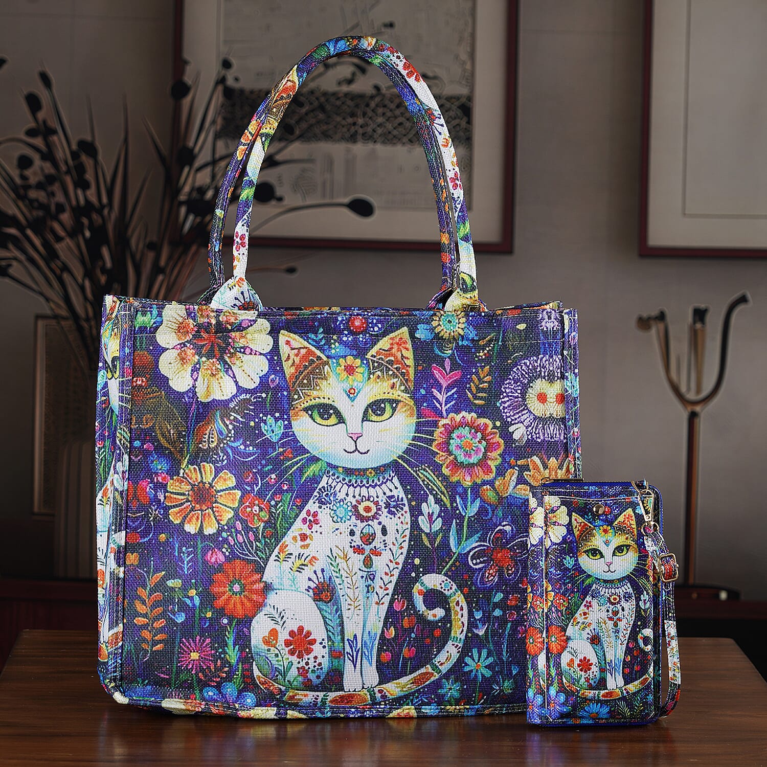 Patterned Tote Bag (Size 15x4x13 cm) - Blue