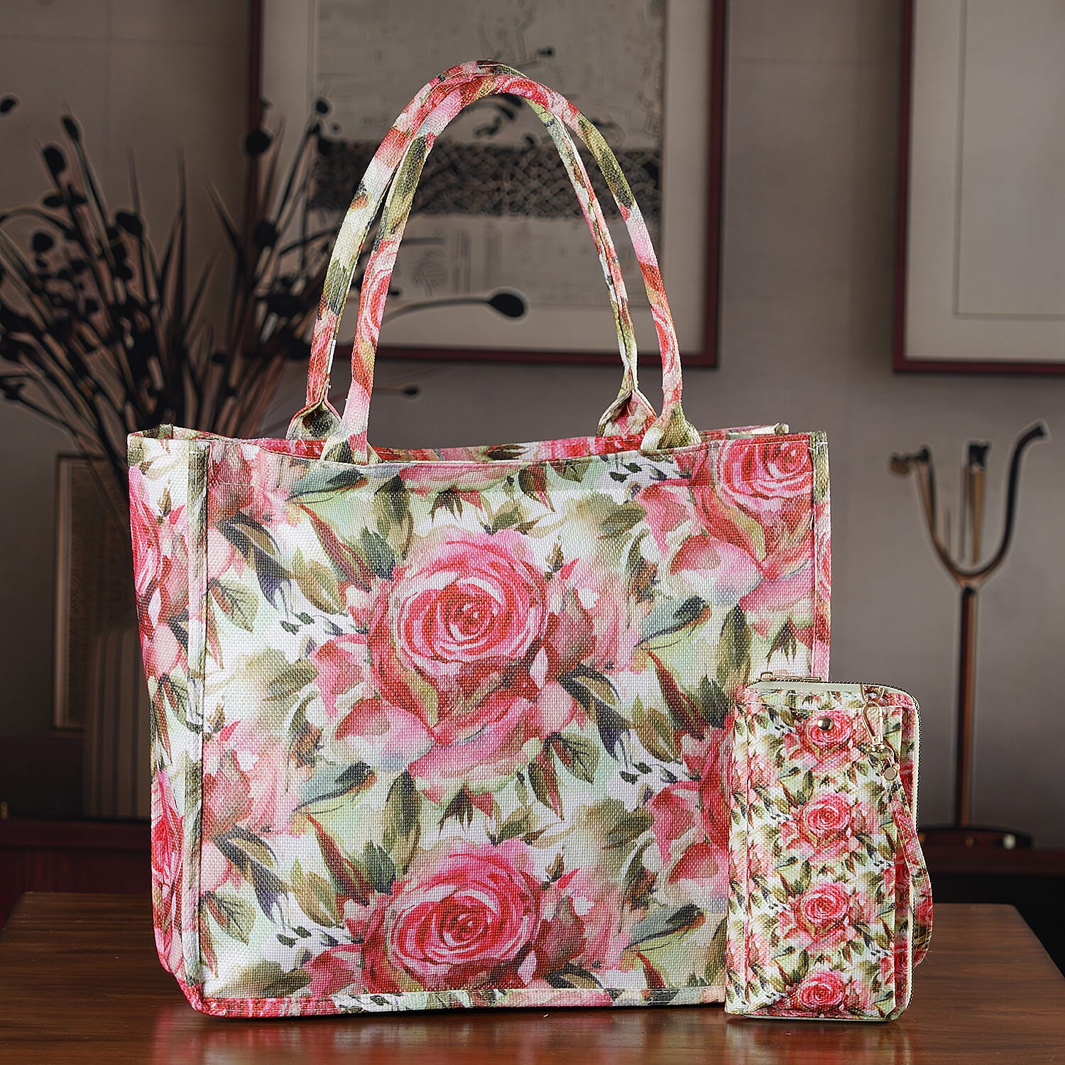 Patterned Tote Bag (Size 15x4x13 cm) - Red