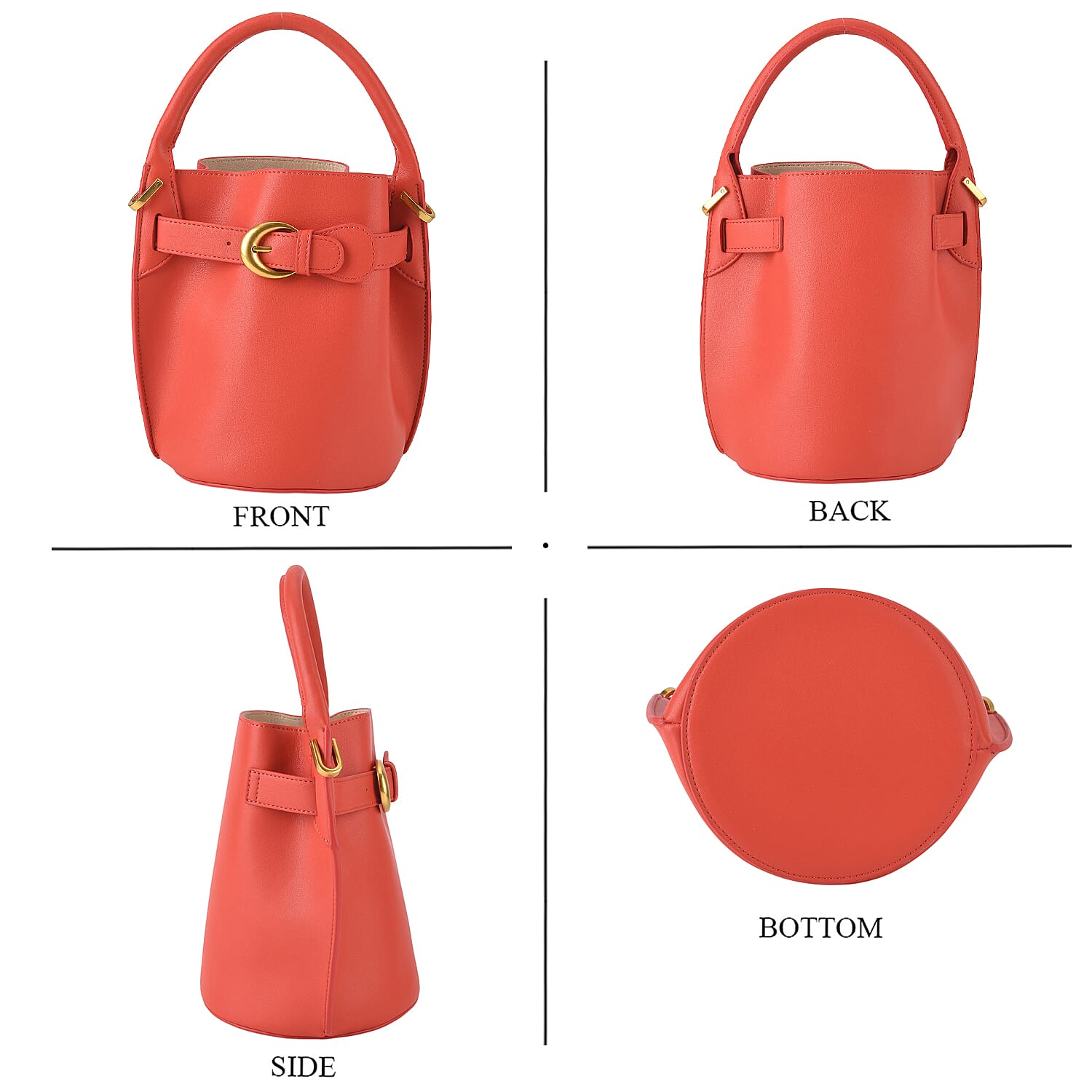 Designer Inspired Genuine Leather Bucket Bag with Internal Drawstring Pouch & Shoulder Strap - Brick Red