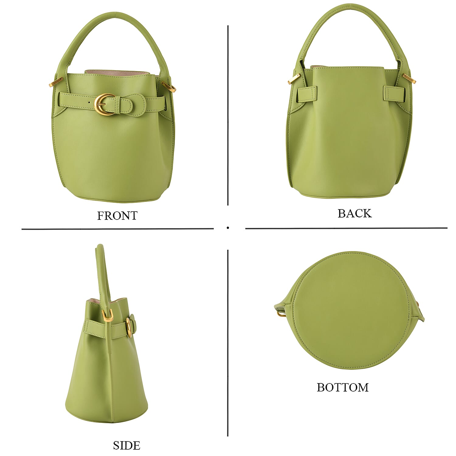 Designer Inspired Genuine Leather Bucket Bag with Internal Drawstring Pouch & Shoulder Strap - Green