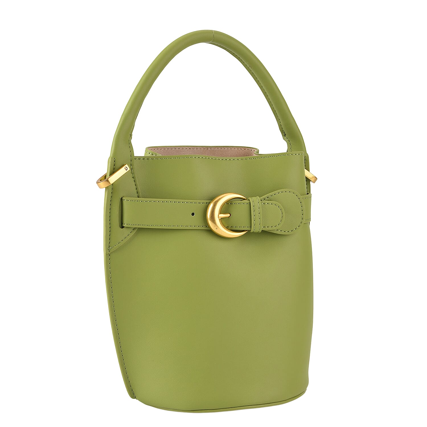 Designer Inspired Genuine Leather Bucket Bag with Internal Drawstring Pouch & Shoulder Strap - Green
