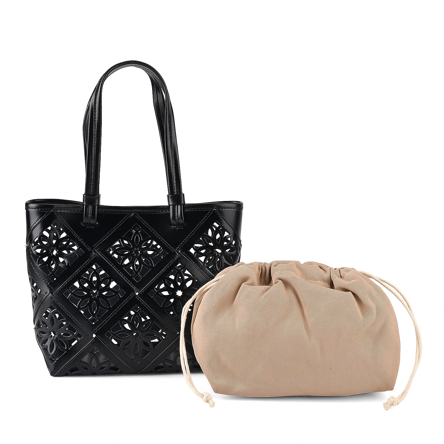 Leather Patterned Tote Bag (Size 21x11x21 cm) - Black
