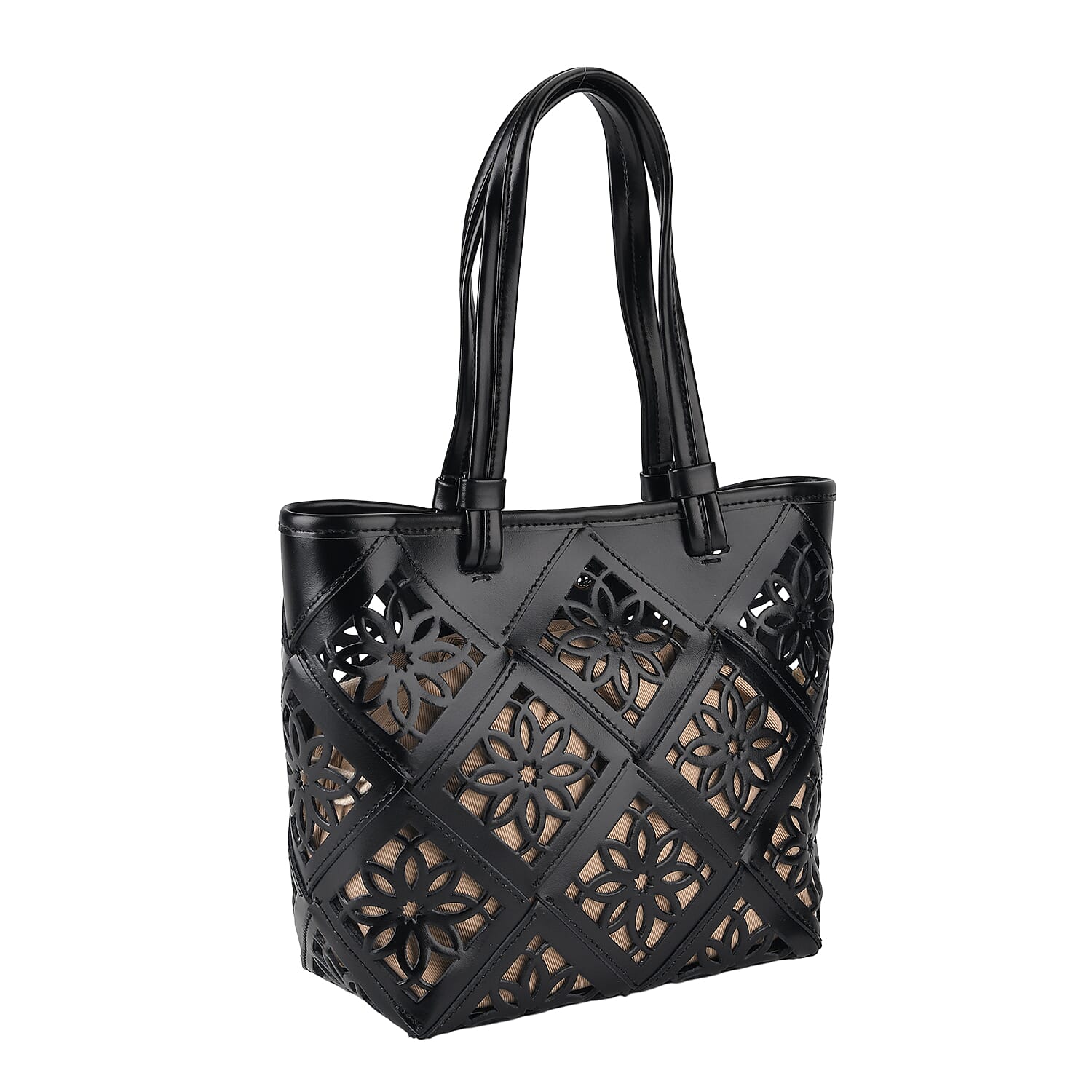 Leather Patterned Tote Bag (Size 21x11x21 cm) - Black