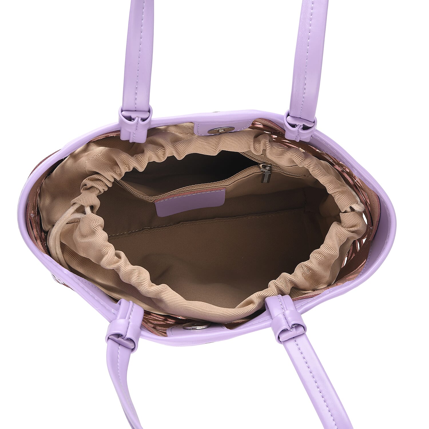 Genuine Leather Laser-Cut Tote Bag with Drawstring Pouch - Lilac