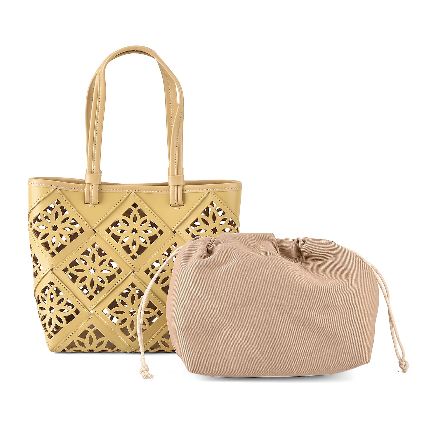 Leather Patterned Tote Bag (Size 21x11x21 cm) - Apricot